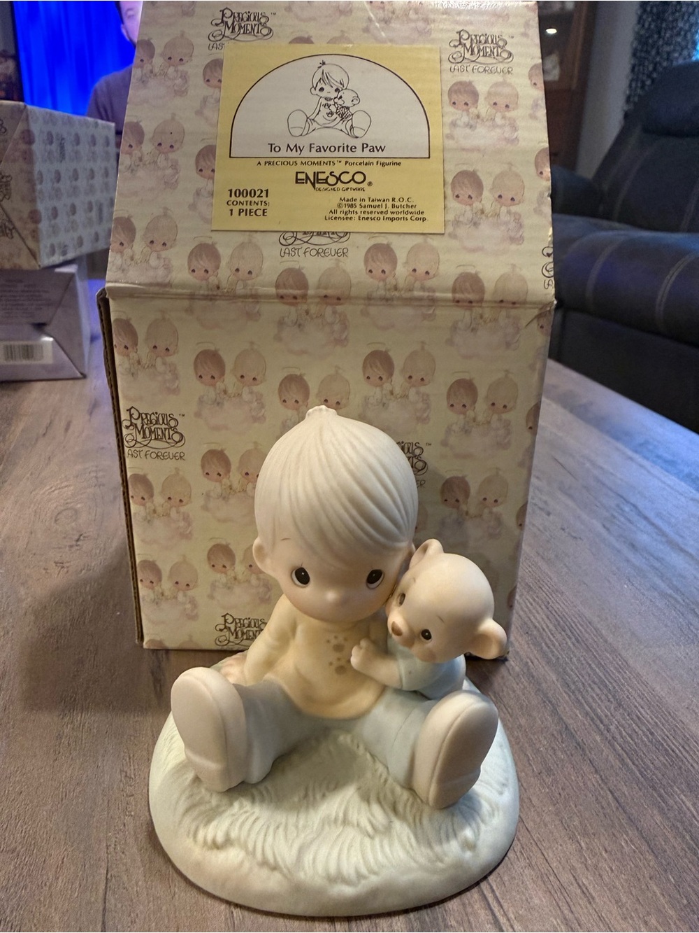 Precious Moments Cream and Light Blue Boy with Puppy Figurine